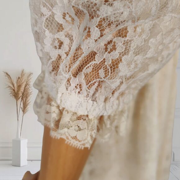 Vintage 70s Lace Puff Sleeve Midi Dress Size 4 Boho Wedding Cocktail - Picture 9 of 14